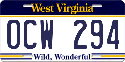 WV license plate OCW294