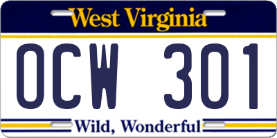 WV license plate OCW301