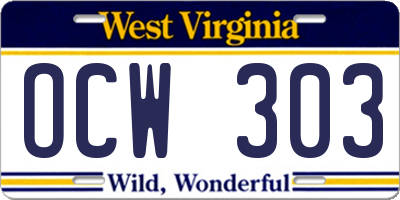 WV license plate OCW303