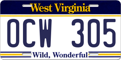 WV license plate OCW305
