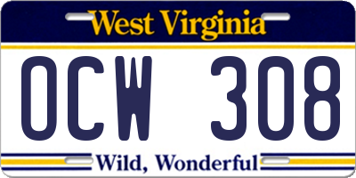 WV license plate OCW308