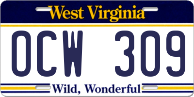 WV license plate OCW309