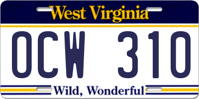 WV license plate OCW310