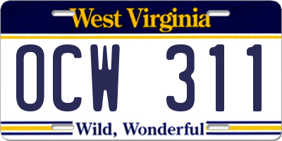 WV license plate OCW311