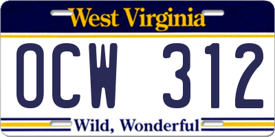 WV license plate OCW312