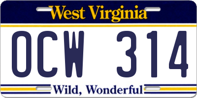 WV license plate OCW314