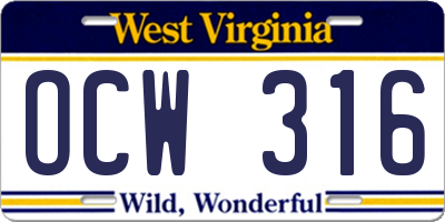 WV license plate OCW316