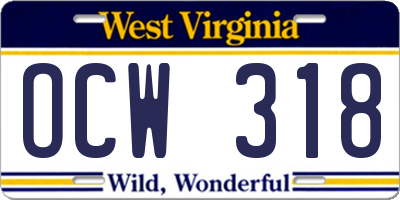 WV license plate OCW318