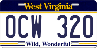 WV license plate OCW320