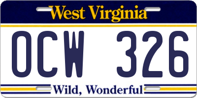 WV license plate OCW326
