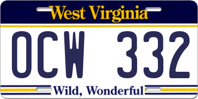 WV license plate OCW332