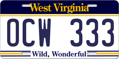 WV license plate OCW333