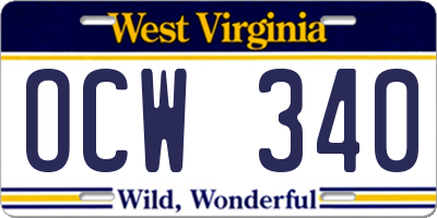 WV license plate OCW340