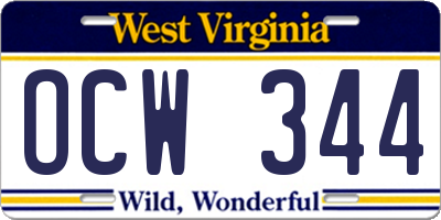 WV license plate OCW344