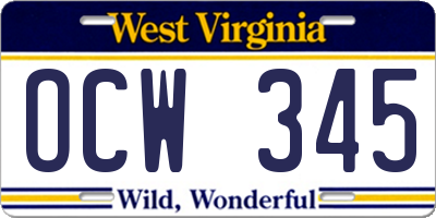 WV license plate OCW345