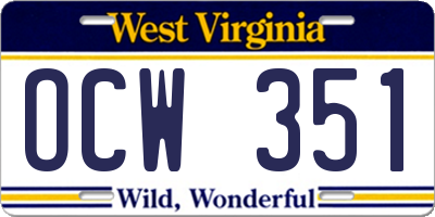WV license plate OCW351