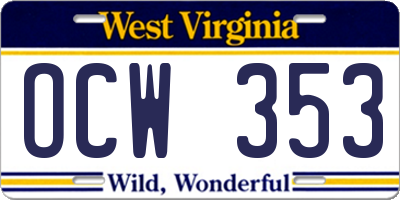 WV license plate OCW353
