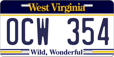 WV license plate OCW354