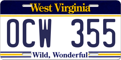 WV license plate OCW355