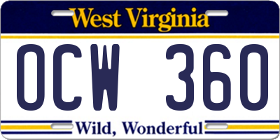 WV license plate OCW360