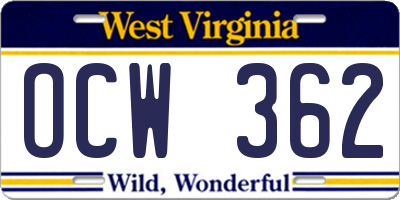 WV license plate OCW362