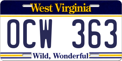 WV license plate OCW363
