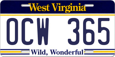 WV license plate OCW365