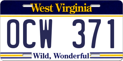 WV license plate OCW371