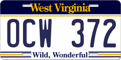 WV license plate OCW372