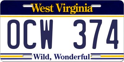WV license plate OCW374