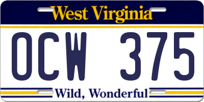 WV license plate OCW375