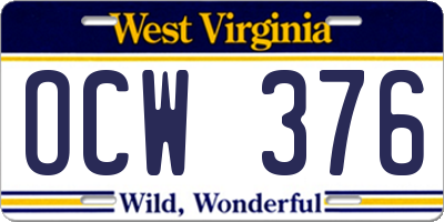 WV license plate OCW376