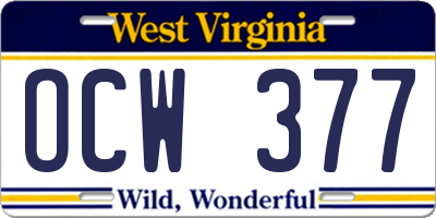 WV license plate OCW377