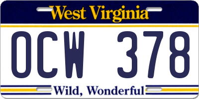 WV license plate OCW378