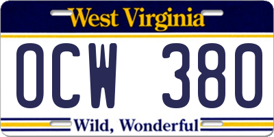 WV license plate OCW380