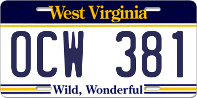 WV license plate OCW381