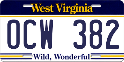 WV license plate OCW382