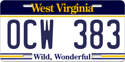 WV license plate OCW383