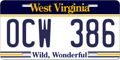 WV license plate OCW386