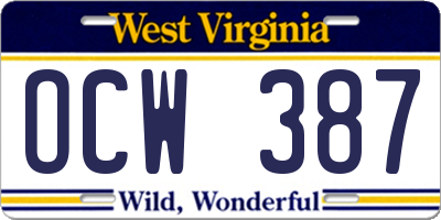 WV license plate OCW387