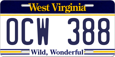 WV license plate OCW388