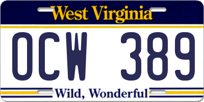 WV license plate OCW389