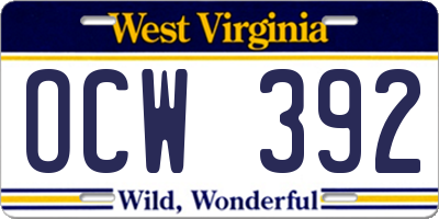 WV license plate OCW392