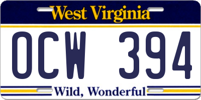 WV license plate OCW394