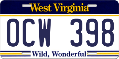WV license plate OCW398