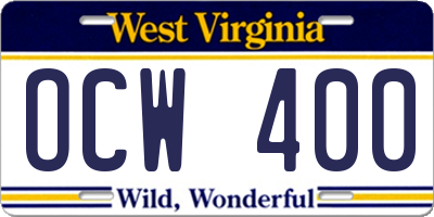 WV license plate OCW400