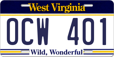 WV license plate OCW401