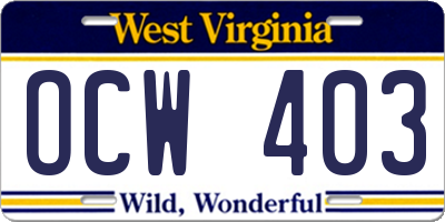WV license plate OCW403
