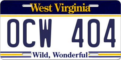 WV license plate OCW404