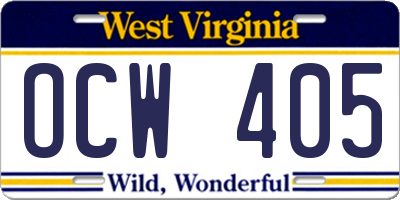 WV license plate OCW405